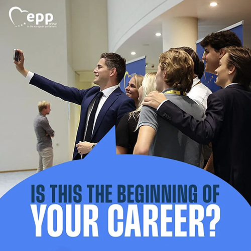 epp-traineeship-500x501 winner, hand holding a trophy on a pink background with confetti flying around